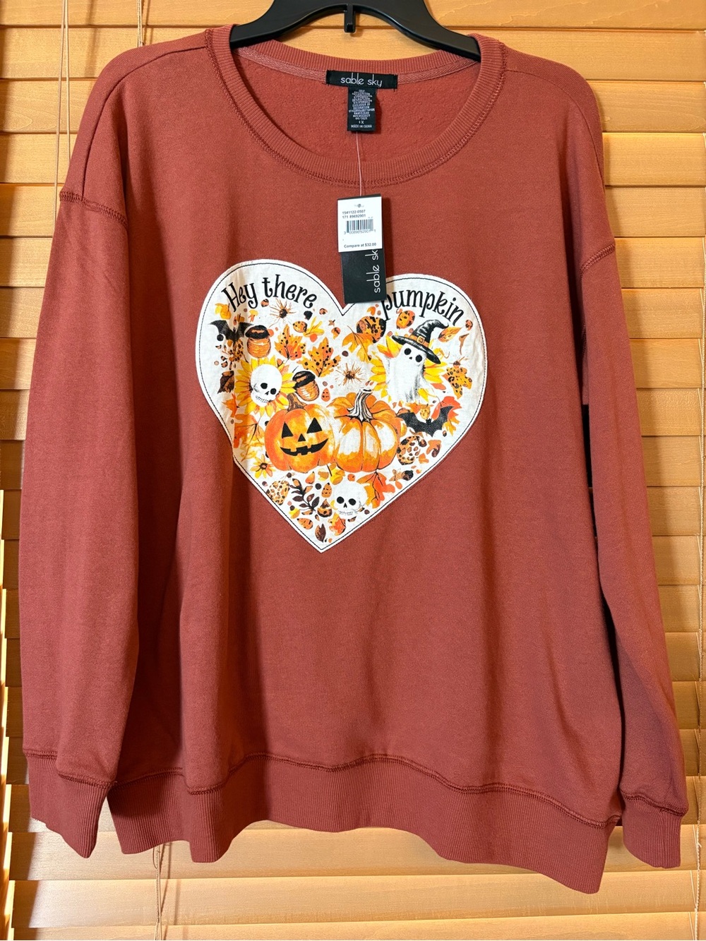 Sable Sky Rust Orange NWT Heart Graphic Crewneck Sweatshirt Size 1X